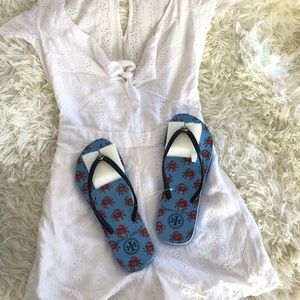 Tory Burch Flip Flop (Free Hollister White eyelet tie front romper & Mystery…